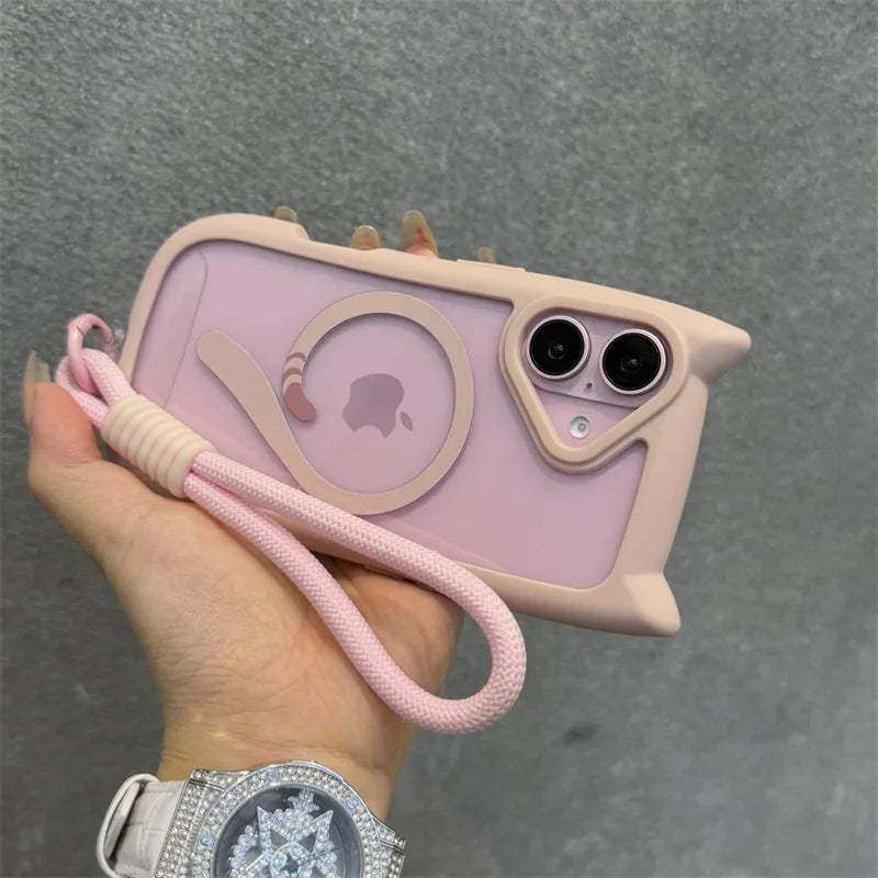 Cat Ear MagSafe Case with Wrist Strap - iPhone 11-17 Series