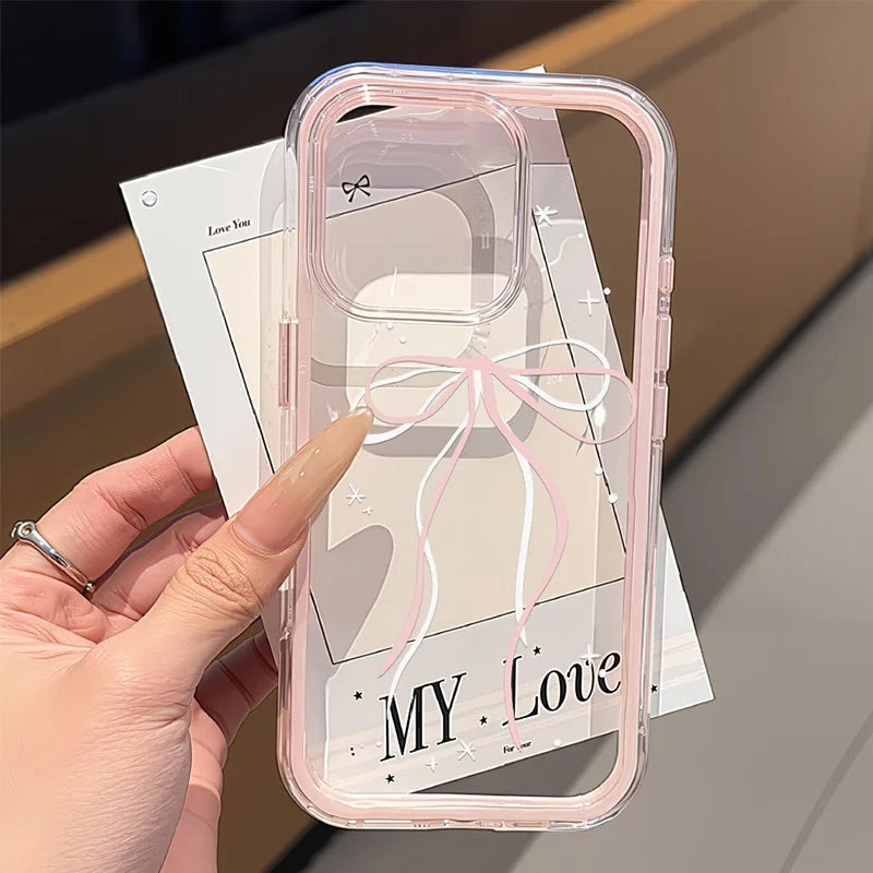 Cute Pink Bow Phone Case for iPhone - 2-in-1 Transparent