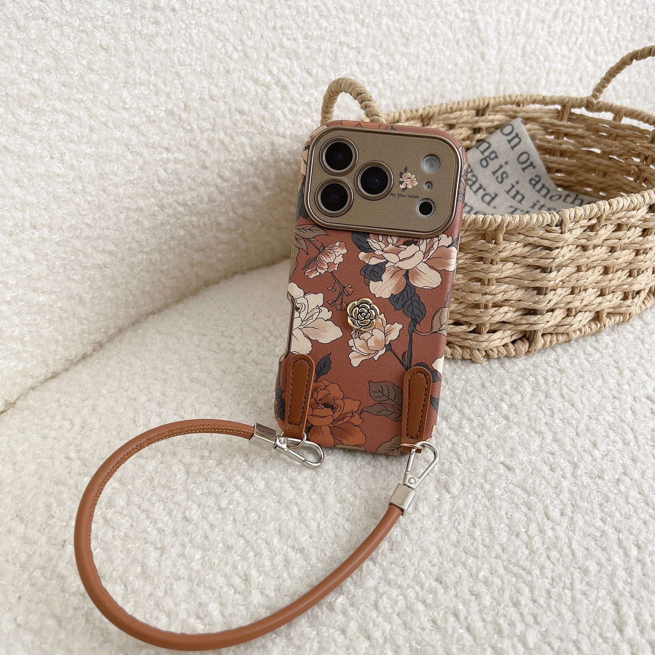 Retro oil painting floral phone case with elegant hanging rope