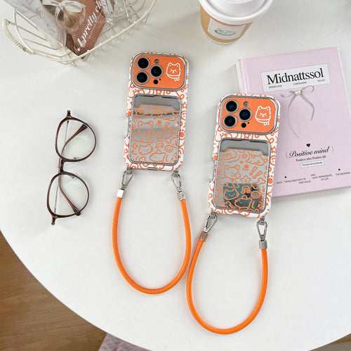 3D Cute Puppy Line with Mirror Hanging Rope Phone Case Suitable