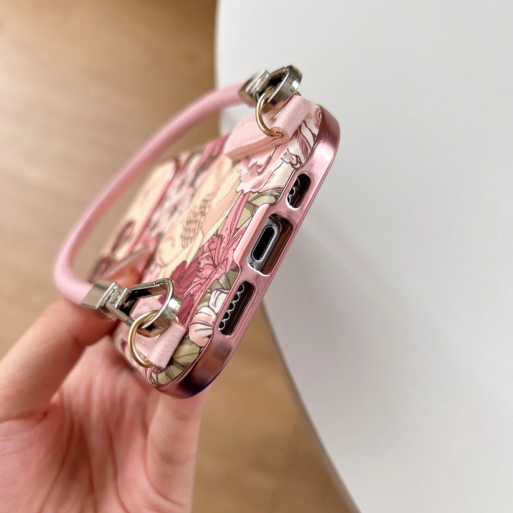 Case Retro Oil Painting Flowers Phone Cover With Strap﻿﻿﻿﻿