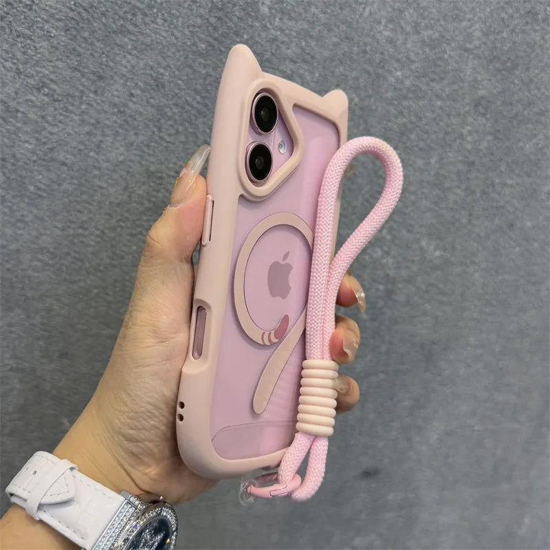 Cat Ear MagSafe Case with Wrist Strap - iPhone 11-17 Series