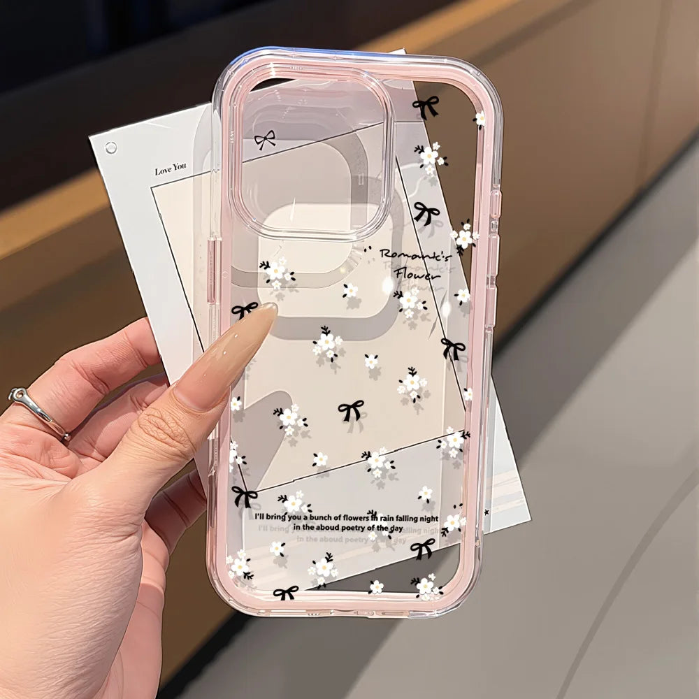 Cute Pink Bow Phone Case for iPhone - 2-in-1 Transparent
