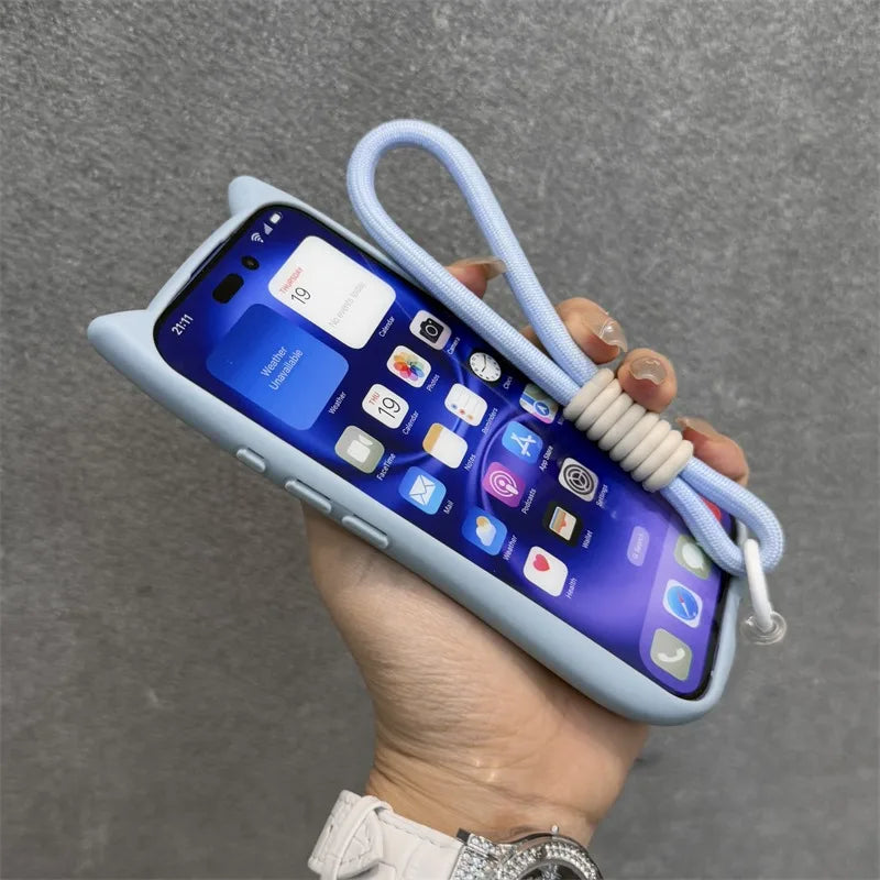 Cat Ear MagSafe Case with Wrist Strap - iPhone 11-17 Series