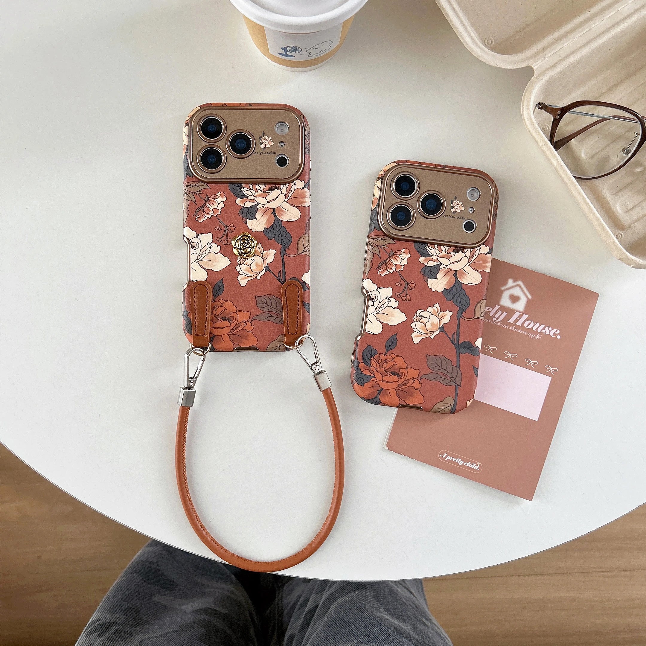 Retro oil painting floral phone case with elegant hanging rope