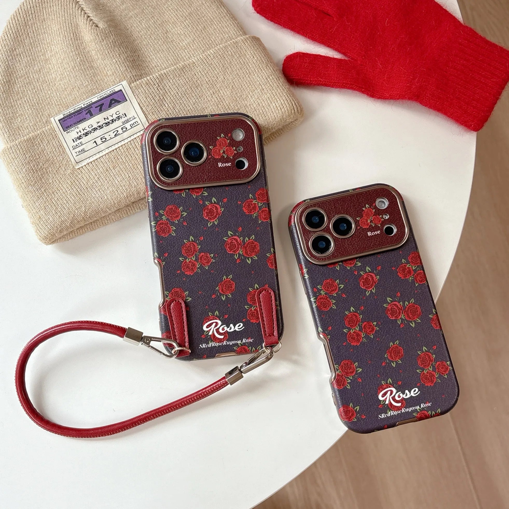 Fashionable red rose with lanyard phone case suitable