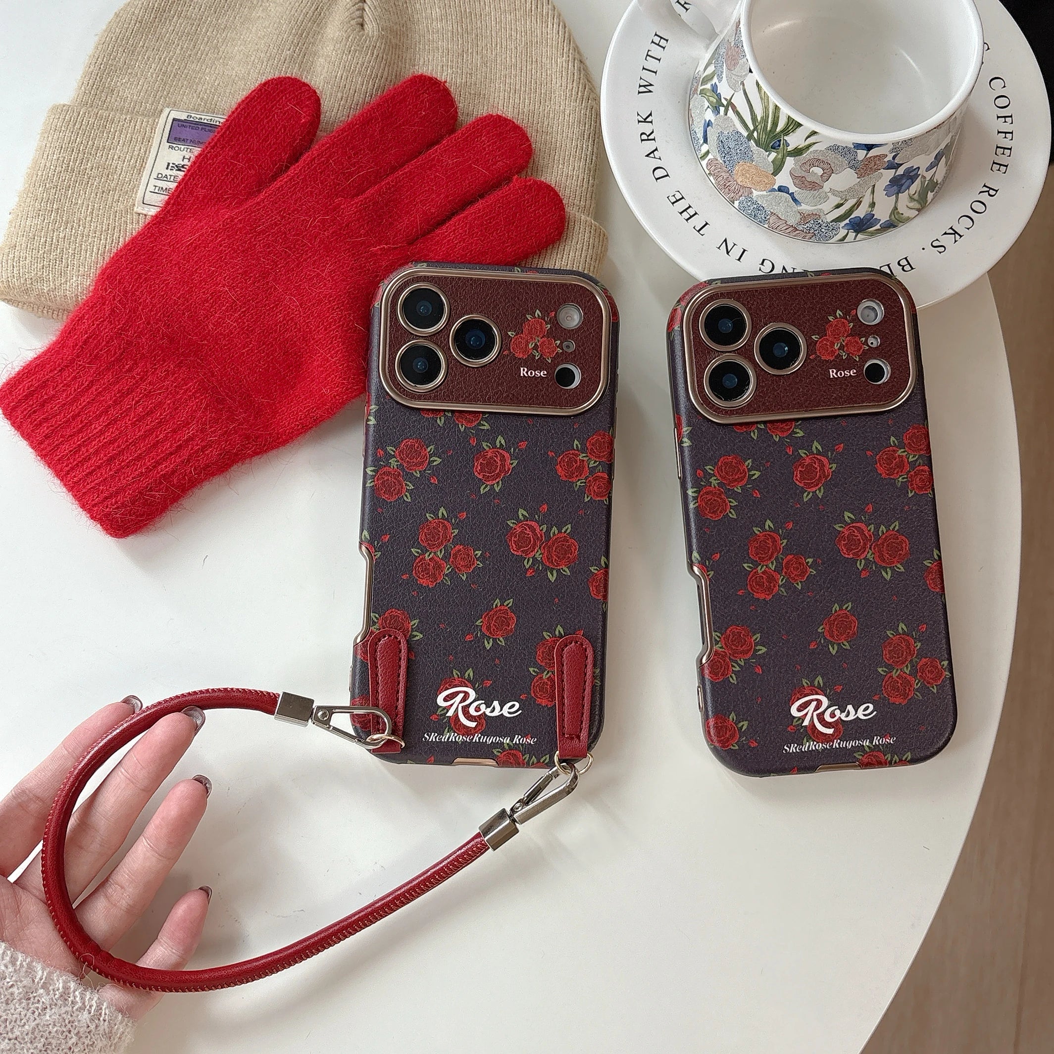 Fashionable red rose with lanyard phone case suitable