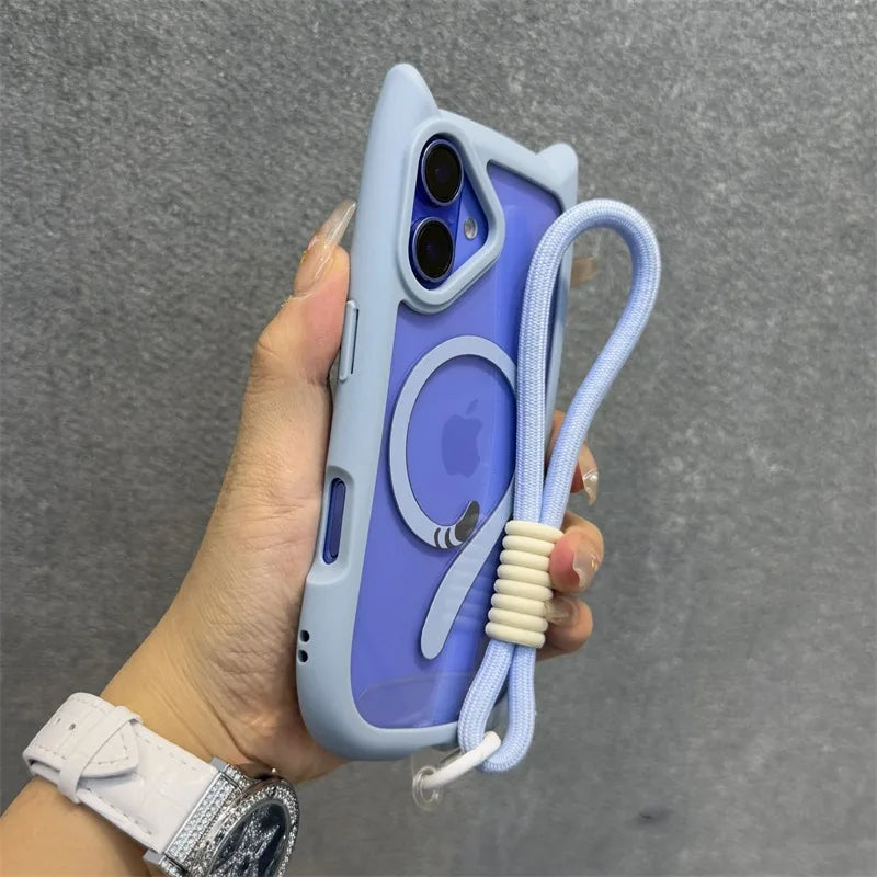 Cat Ear MagSafe Case with Wrist Strap - iPhone 11-17 Series