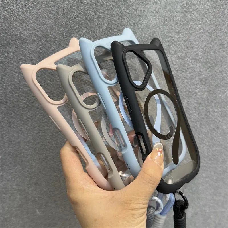 Cat Ear MagSafe Case with Wrist Strap - iPhone 11-17 Series