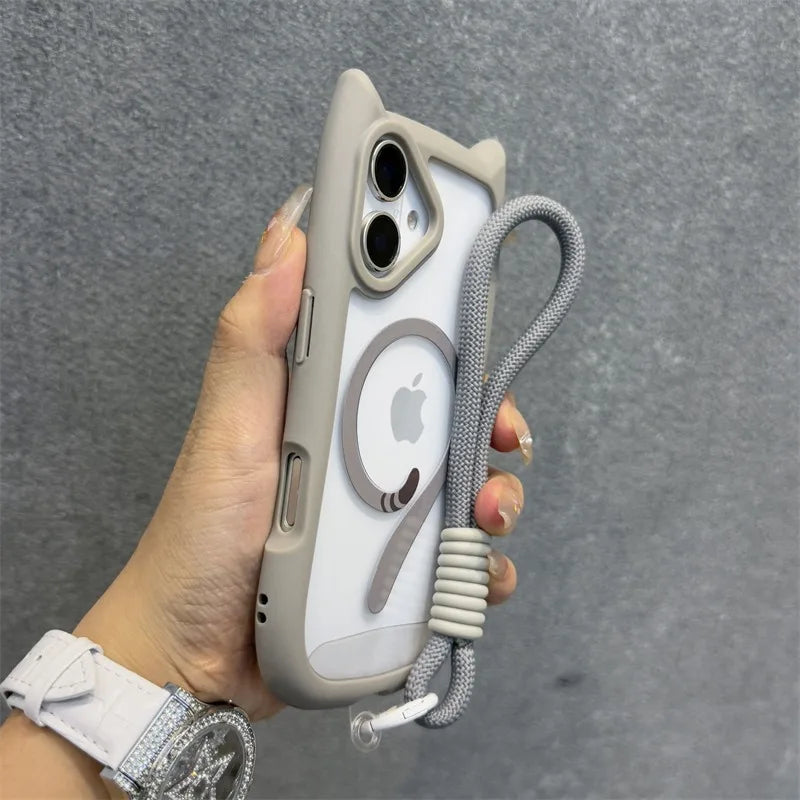 Cat Ear MagSafe Case with Wrist Strap - iPhone 11-17 Series