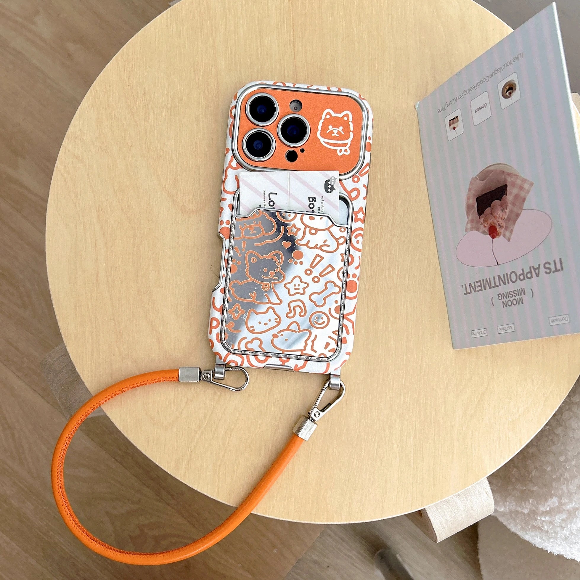 3D Cute Puppy Line with Mirror Hanging Rope Phone Case Suitable