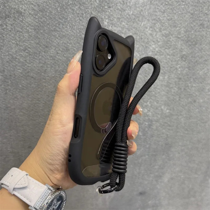 Cat Ear MagSafe Case with Wrist Strap - iPhone 11-17 Series