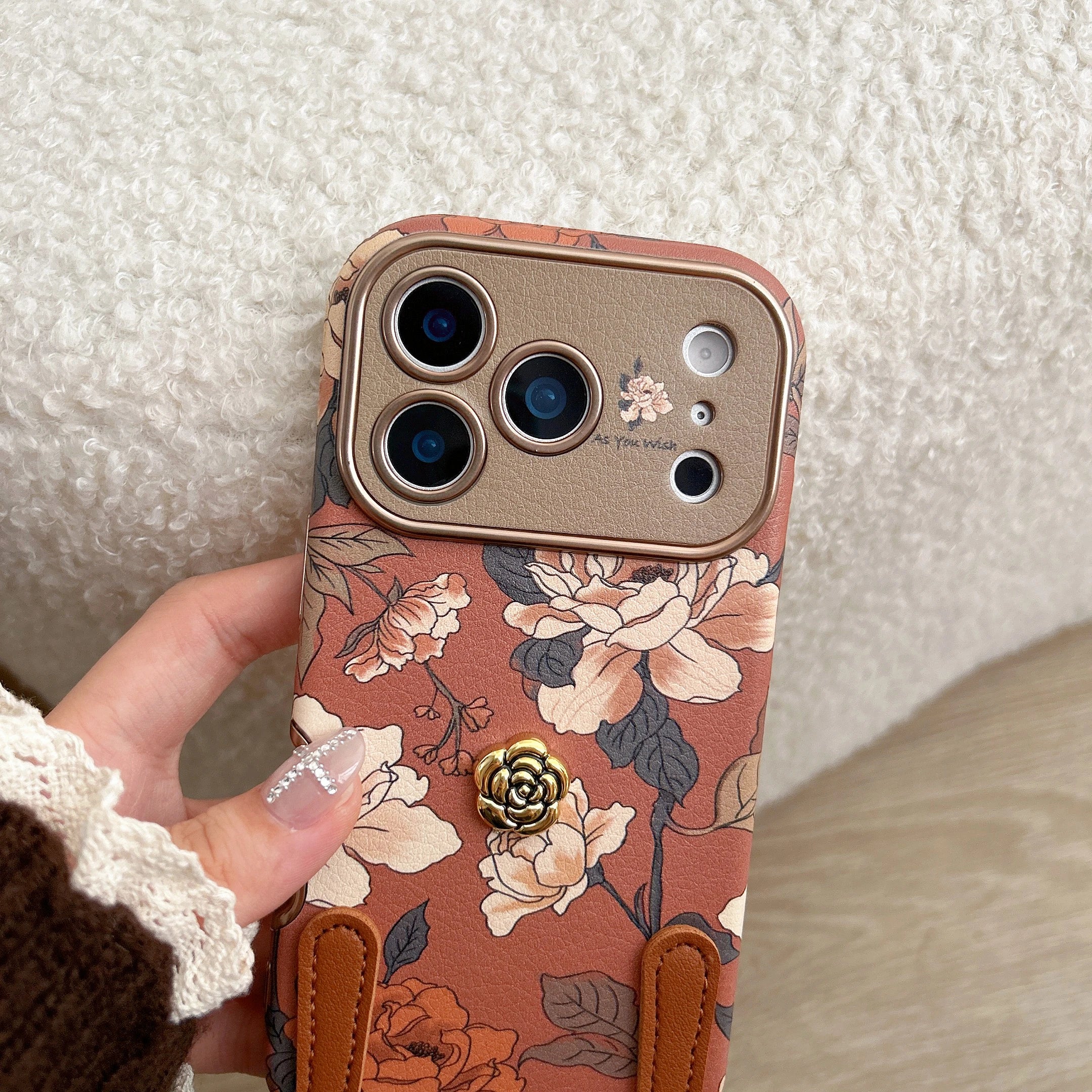 Retro oil painting floral phone case with elegant hanging rope