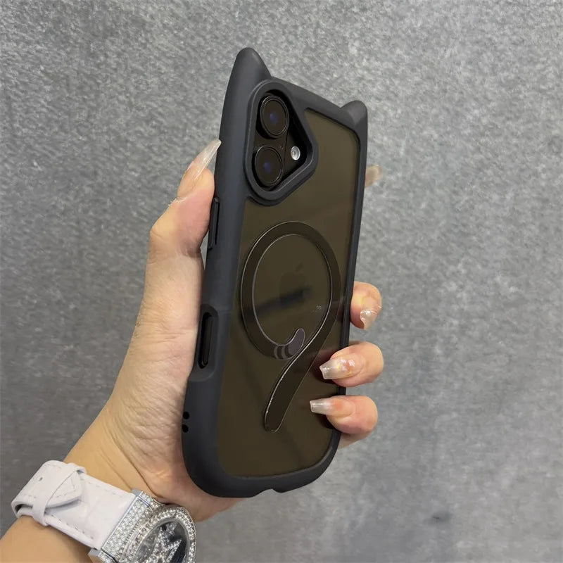 Cat Ear MagSafe Case with Wrist Strap - iPhone 11-17 Series