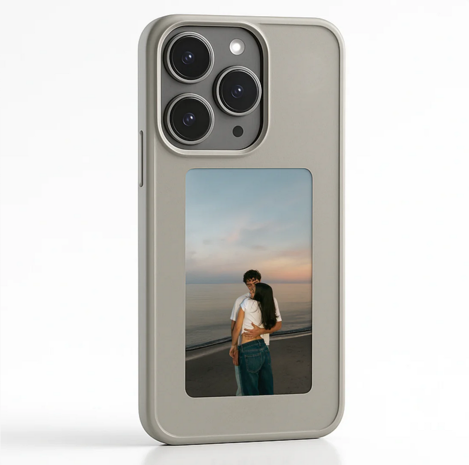 Gray NFC smart phone case with wireless display technology